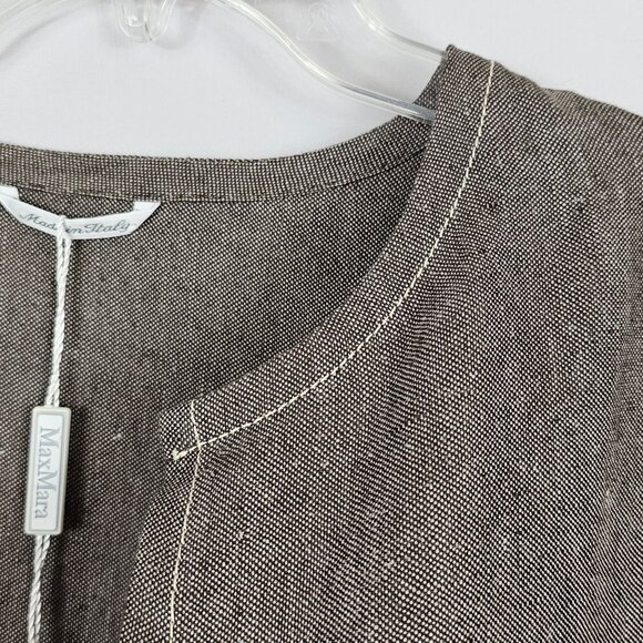 Womens Business Casual Office Pure Linen Cardigan Jacket Max Mara Gray Brown 12 - Picture 5 of 16
